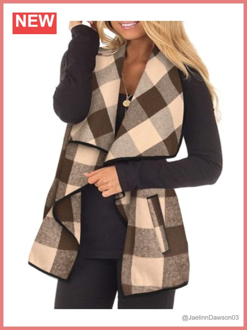Plus Size Plaid Cardigan Vest Open Front Sleeveless Layering Piece